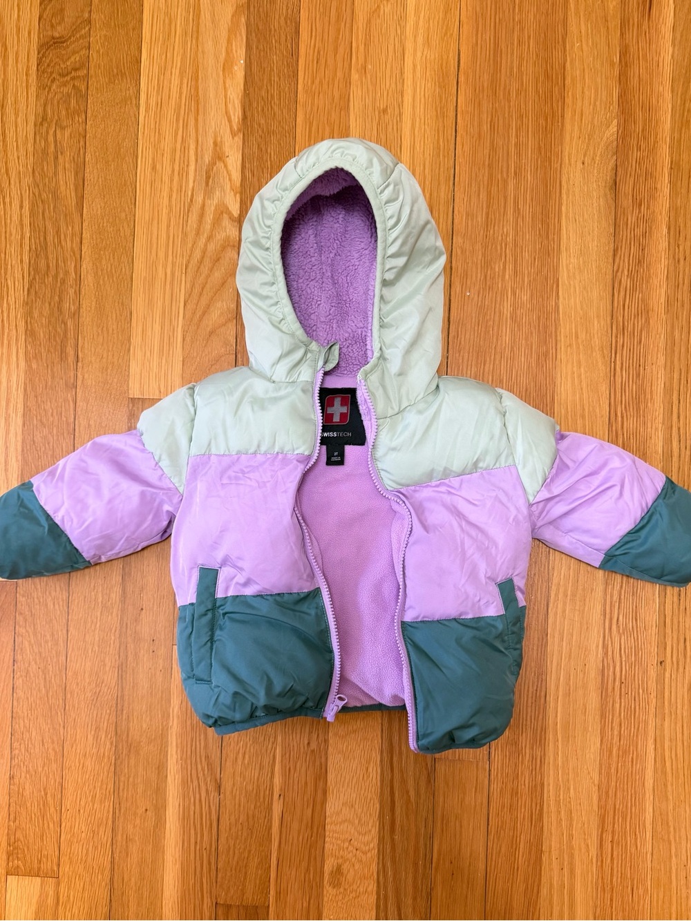Swiss Tech Colorblock Toddler Jacket in Light Green & Lavender